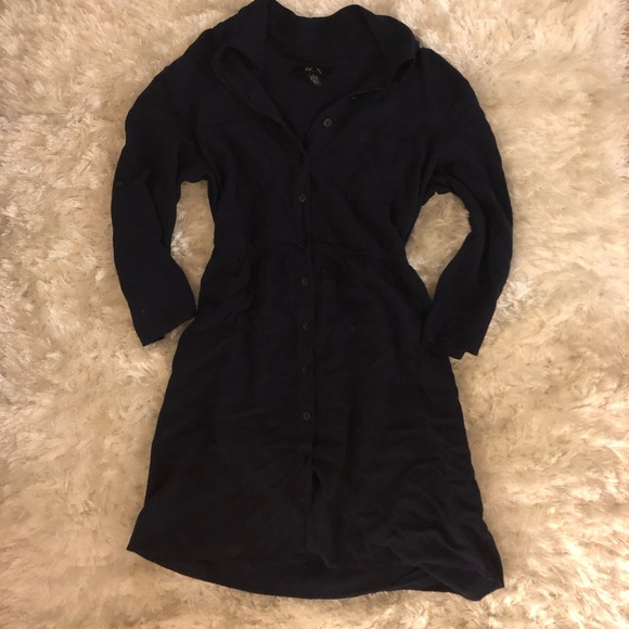 Navy Blue Collared Button Down Dress - Picture 4 of 4